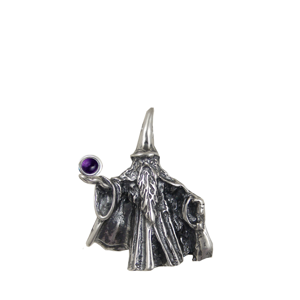 Sterling Silver Wizard of the North Pendant Holding Amethyst Magic Orb